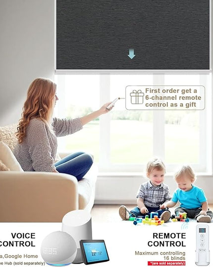 Motorized Blinds with Remote Smart Blackout Shades Electric Curtains Automatic Roller Blinds Shades for Indoor Windows Cordless with Alexa Google Home(Blackout Cloud Black,W51x H62)
