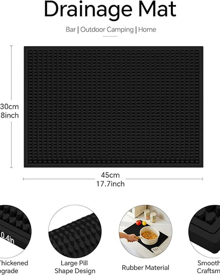 2 Pack Bar Mat, Home Bar Tool Drying Mats, Bar Accessories for The Home Bar Set 18''x12''（Black） for Bars, Outdoor Camping, Bar for Home