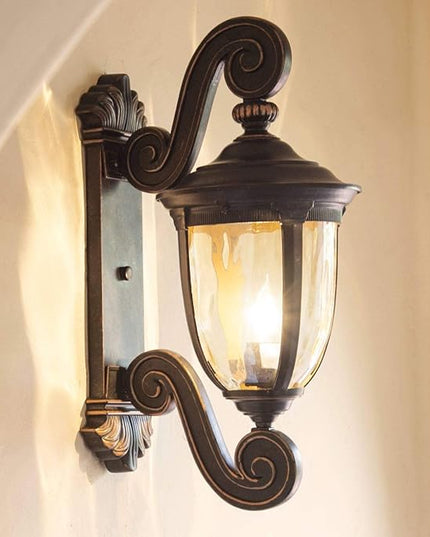 John Timberland Bellagio European Outdoor Wall Light Fixture Bronze Scroll 24" Champagne Hammered Glass Decor for Exterior House Porch Patio Outside Deck Garage Yard Front Door Garden Home