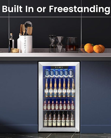 Mini Fridge 130 Can Beverage Refrigerator Cooler, 3.2 Cu.Ft Drink Fridge forSoda Wine Beer, Digital Temperature Control Cooler for Home, Dorm, Bar