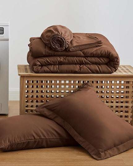 Love's cabin Twin Comforter Set Brown, 5 Pieces Twin Bed in a Bag, All Season Bedding Sets with 1 Comforter, 1 Flat Sheet, 1 Fitted Sheet, 1 Pillowcase and 1 Pillow Sham