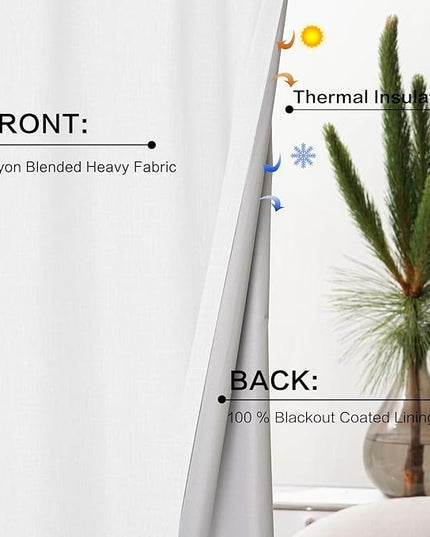 YZ HOME White Linen 63 Inch Length Pinch Pleated Blackout Curtains 2 Pages Back Tab Drapes Elegant 100% Black Out Short Room Darkening Pinch Pleat Curtains with Hooks for Small Window Bedroom
