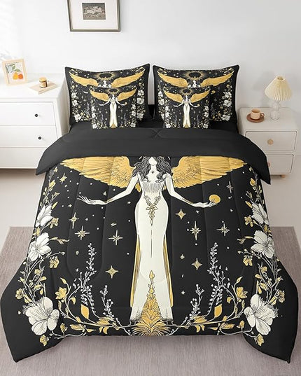 Feelyou Sun and Moon Kids Comforter Set 7pcs, Constellation Galaxy Bed Set Full for Boys Girl, Andromeda Boho Bedding with 1 Comforter,1 Fitted Sheet,1 Flat Sheet,2 Pillowcases,2 Throw Pillow Cover