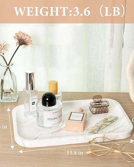 Marble Vanity Tray, Marble Bathroom Tray Countertop, Decorative Trays for Dresser Organizer, White Stone Storage Serving Trays for Kitchen, Perfume, Jewelry Cathall Holder