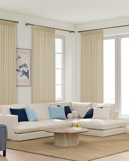 Linen Memory Trained Shaped 96 Inches Long Pinch Pleated Curtains for Living Room, Light Filtering Privacy for Bedroom Cream Beige Elegant Curtain Thick Fabric 8 ft Length 2 Panels Set 40" x 96"