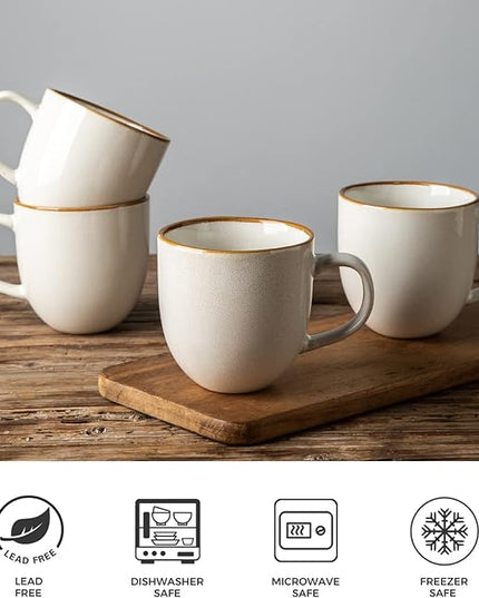 AmorArc 12oz Coffee Mugs, Ceramic Coffee Mugs set of 6 for Man, Woman, Dad, Mom, Modern Coffee Mugs with handle for Latte/Cappuccino/Milk/Cocoa. Dishwasher&Microwave Safe, White-Reactive Glaze