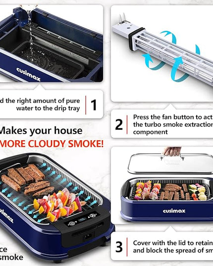 Smokeless Grill, CUSIMAX 1500W Indoor Grill, Electric Grill Griddle with LED Smart Display & Tempered Glass Lid, Portable Korean BBQ Grill, Non-stick Removable Grill & Griddle Plate
