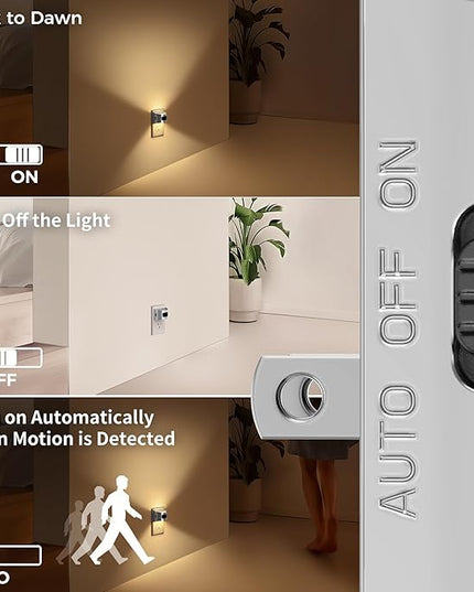 DORESshop LED Night Light[2 Pack], Silver Night Lights Plug into Wall, 3 Mode Plug in Night Light with Motion Sensor, Dusk to Dawn Sensor, Nightlights for Adults, Bedroom, Bathroom, Hallway