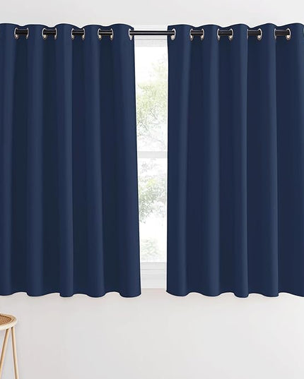 NICETOWN Blackout Kitchen Curtains 54 inches Long - Thermal Insulated Grommet Room Darkening Window Treatment Voice Reducing for Nursery/Cafe (Navy, 1 Panel, 66 x 54 Inch)