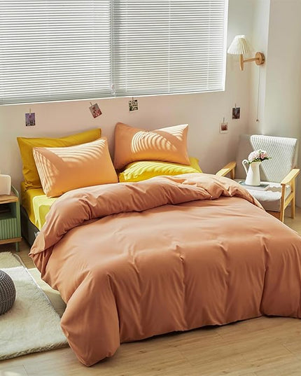 CLOTHKNOW Orange King Size Comforter Set 3Pcs Peach Pink Bedding Comforter Sets Soft All Season Cocal Orange Comforter with 2 x Pillow Cases