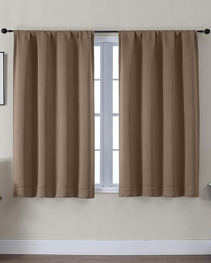 Gwine Blackout Curtains for Bedroom 45 Inch Length, Thermal Insulated Room Darkening Short Curtains, Rod Pocket Drapes for Bathroom Basement Patio Cabinet, Each 40" Wx45 L, Brown
