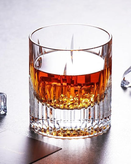 KAMMAK Crystal Whiskey Glasses Set of 2, Luxury 7.44oz Old Fashioned Glasses Stemless, Hand Blown Cocktail Glasses, Handcrafted Cut White Scotch Cup for Women, Men Gift for Bourbon,Home Bar