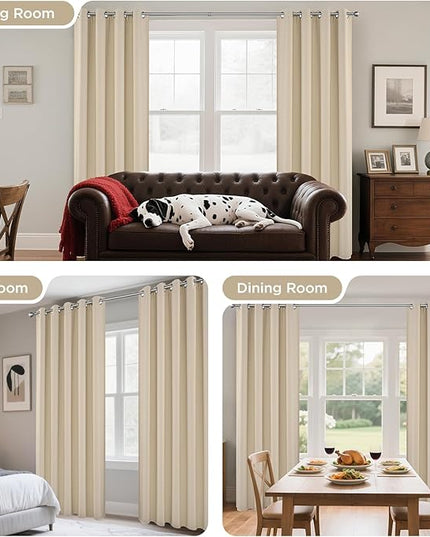 Joydeco Blackout Curtains 95 Inches Long 1 Panel, Thermal Insulated Long Curtains& Drapes 1 Piece, Room Darkening Grommet Drapes for Living Room Bedroom Window (W70 x L95 Inch, Light Beige)