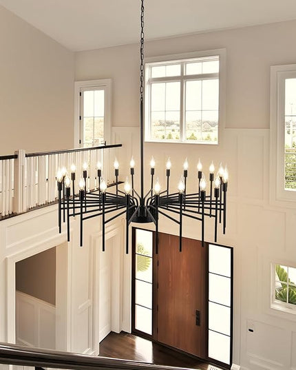 Black Chandelier 24 Light Large Modern Farmhouse Chandeliers for Dining Room Light Fixture, 40" Round Candle Large Chandeliers for High Ceilings Living Room Foyer Entryway