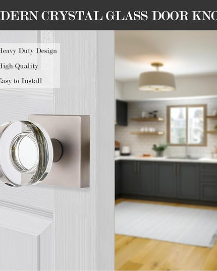 4 Pack Crystal Glass Dummy Door Knob Brushed Nickel Dummy Door Handles Interior for Closet and Bifold Doors