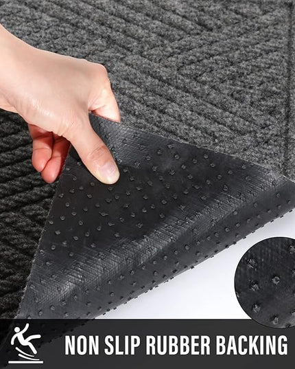 Sturdy Front Door Mat, Absorbent Muddy Dirt Resist Welcome Door Mats Outdoor Indoor, Stain and Fade Resistant, Non-Slip Rubber Backing Low Profile Doormat for Entryway, 72×24, Grey