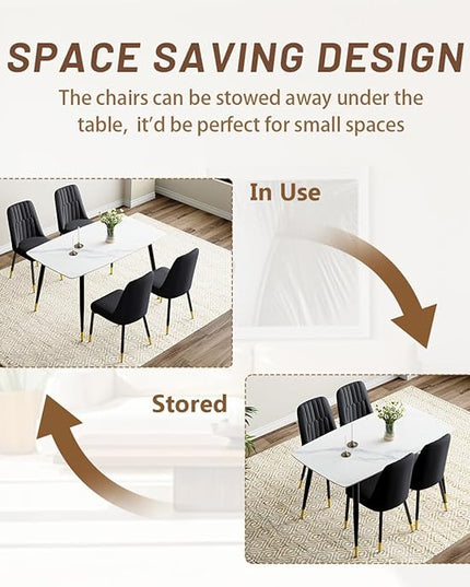 50'' Dining Table Set for 4, Dining Room Sets for 4, Sintered Stone Dining Table Chairs Set of 4, Easy to Assemble，Suitable for Small Spaces