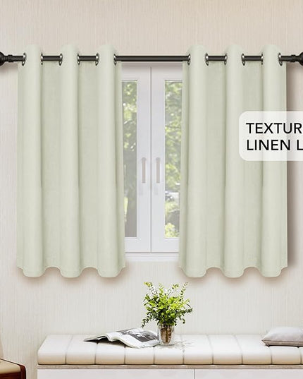 Easy-Going Linen Look Blackout Curtain Grommet Window Curtain Drapes for Bedroom, Living Room Thermal Insulated Room Darkening (2 Panels, 38x45 Inch, Beige)