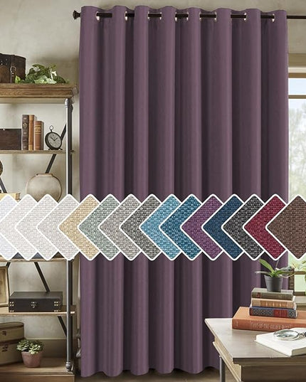 H.VERSAILTEX Room Darkening Linen Curtain for Bedroom/Living Room Extra Wide Blackout Curtains 100 x 84 Inches for Patio Glass Door, Primitive Textured Thick Linen Burlap Look Fabric, Heather Mauve