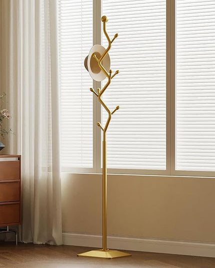 Gold coat rack,Coat Tree Freestanding heavy duty with 8 Hooks and Sturdy Metal Base for Coat Hats Purses,Tree-shaped Coat Stand for Entryway,Bedroom