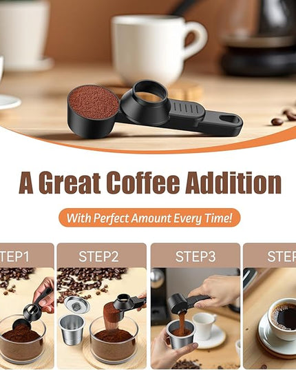CAPMESSO Coffee Scoop & Funnel for Reusable K Cup Refillable Coffee Pods: 2 Tablespoon Coffee Measuring Scoop - Easy Slide Scoop for Ground Coffee, Protein Powder, Tea without Spilling (2 Pack)