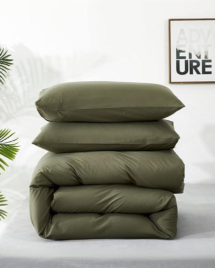 Houseri Army Green California King Size Comforter Set Olive Green Bedding Sets Cal King Men Women Solid Dark Green Comforters Comfy Soft Military Green Bed Comforter Quilt Cal King