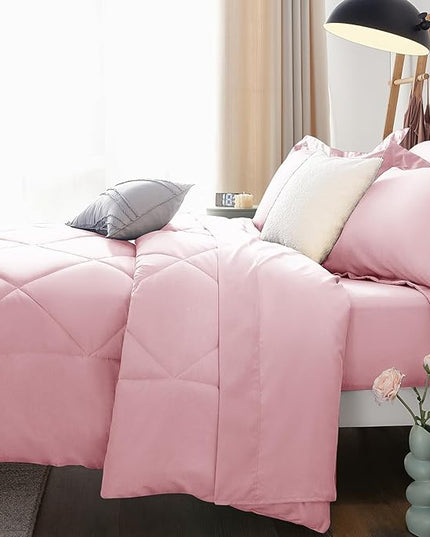 CozyLux Queen Comforter Set Pink - Bed in a Bag Queen Size 7 Pieces, Luxury Soft Bed Set for All Seasons, Bedding Set with Down Alternative Comforter, Sheets, Pillowcases & Shams