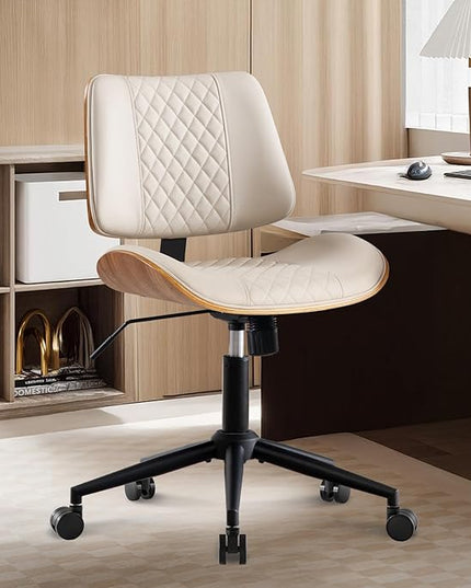 BV Home Office Chair No Arms with Wheels, Armless Small Desk Chair,Task Computer Office Desk Chair for Casual Office Small Space,Study Room,Reading Room(Beige)