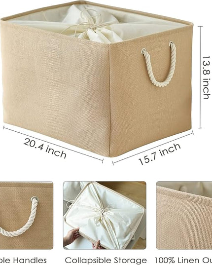 TheWarmHome Storage Bin for Shevles - Extra Jumbo 3Pack 20.5L×15.7W×13.8H inch Organization and Storage Basket for Organizing, Fabric Storage Cubes for Closet Shoe Linen Decorative (Beige)