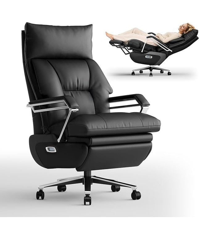 M80A Dual Motor Electric Executive Office Chair with Footrest, Comfortable Reclining Office Chair Wide Seat, Big and Tall Ergonomic Leather Home Office Desk Chair (Black,Multi-Functionality)