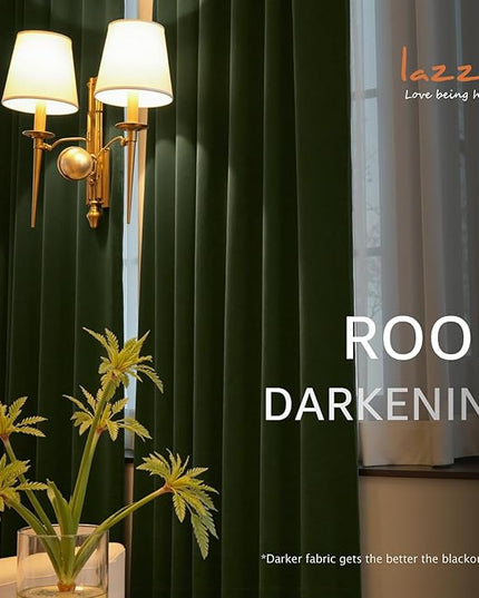 Lazzzy Velvet Blackout Curtains Thermal Insulated Room Window Drapes Super Soft Luxury Curtains for Living Room Bedroom Rod Pocket 2 Panels, Moss, 52" W x 63" L