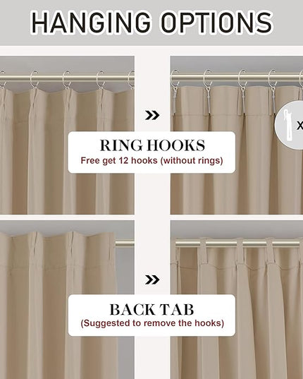 DONREN Sand Pinch Pleated Blackout Curtains with Hooks - 144 inches Extra Long Room Darkening Thermal Insulated Window Curtain Panels for High Ceiling Living Room 2 Panel 40" Wx144 L
