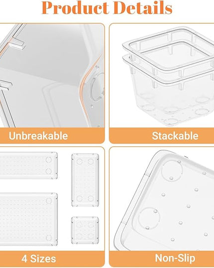 15 PCS Clear Plastic Drawer Organizer Set, 4-Size Acrylic Drawer Storage Trays, Storage Bins for Makeup, Gadgets, and Jewelry in Bathroom, Bedroom and Office, Clear