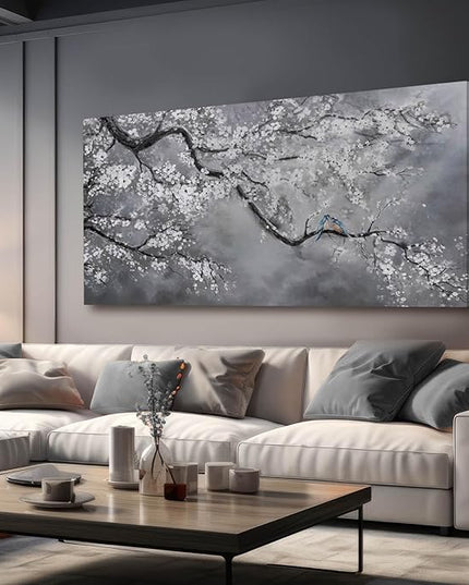 Artexist Canvas Wall Art/Grey Wall Decor 29"x58"/ Plum Blossom Oil Paintings/Large Artwork Wall for Living Room Bedroom Office Kitchen Home Decoration