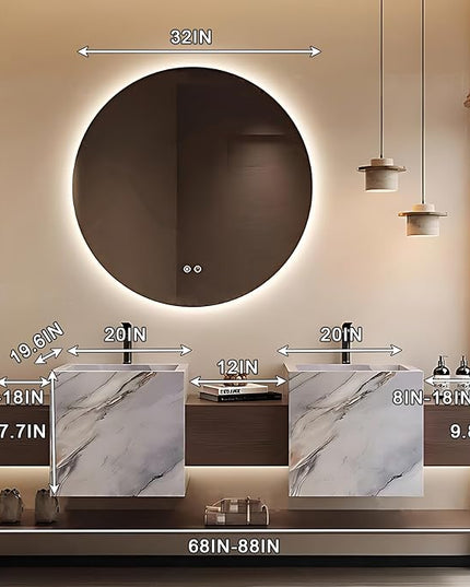 80IN Bathroom Vanity - Double Sink Bathroom Vanities with 3 Drawers, Include Smart Mirror with LED Lights & Defogging Function | Solid Wood Bathroom Cabinet with Open Style Shelves, Brown+Grey