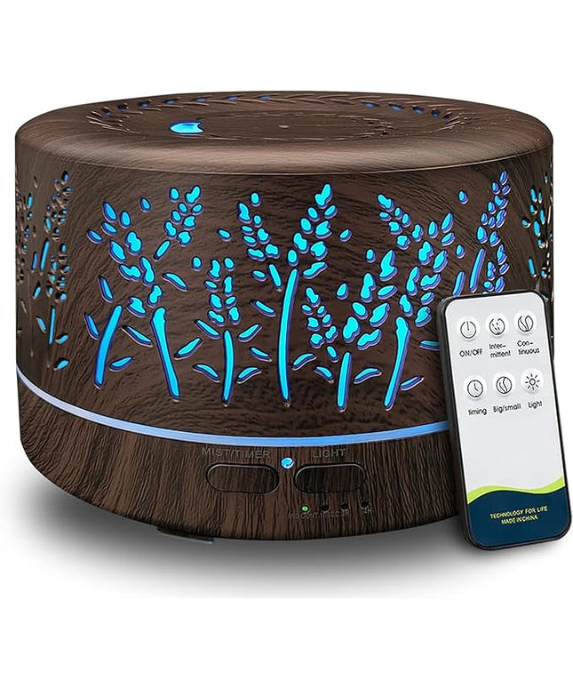 Diffusers for Essential Oils Large Room 600ml,Essential Oil Diffusers for Home with R/C,Cool Mist Humidifier,7 Colors Lights & 3 Mist Mode Waterless Auto Off for Office