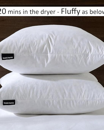 14x14 Decorative Throw Pillow Inserts-Down Feather Pillow Inserts-Square-Cotton Fabric-Set of 2-White.
