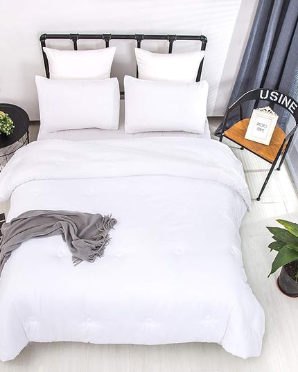 CLOTHKNOW White King Size Comforter Set 3Pcs White Bedding Comforter Sets Soft All Season Men Women Comforter Sets with 2 x Pillow Cases
