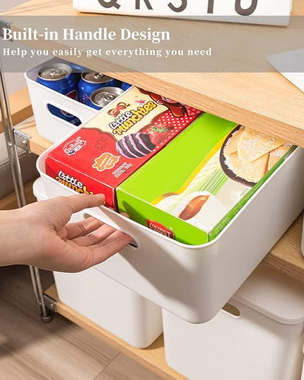 Plastic Storage Baskets Bins Boxes With Lids,Organizing Container White Storage Organizer Bins For Shelves Drawers Desktop Playroom Classroom Office,6-Pack(4M+2S)