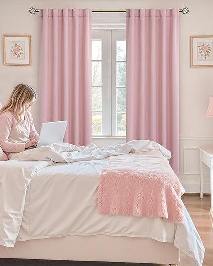 BGment 72 inch Length Blackout Curtains - Thermal Rod Pocket and Back Tab Blackout Curtains for Bedroom/Living Room, 2 Window Curtain Panels (42 x 72 inch, Pink)