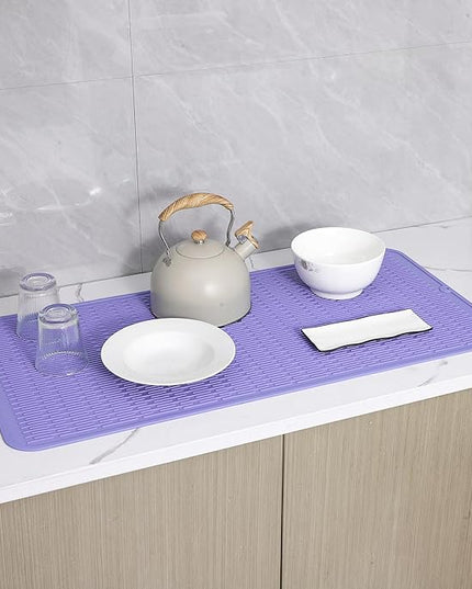 Silicone Dish Drying Mat for Multiple Usage,Easy clean,Eco-friendly,Heat-resistant Silicone Mat for Kitchen Counter or Sink,Refrigerator or Drawer Liner Light Purple 5XL 36inches x 18inches