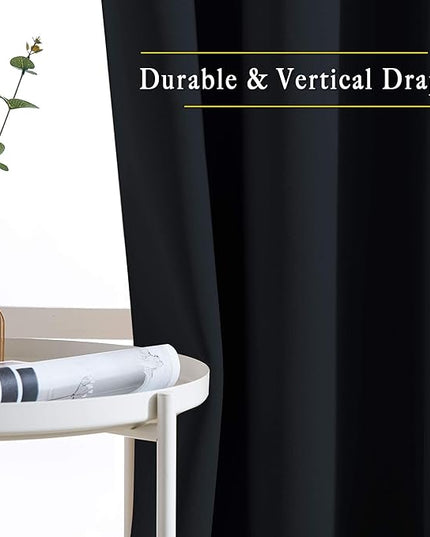 NICETOWN Living Room Curtains 84 inch Length 2 Panels Set - Blackout Thermal Insulated Window Treatment Solid Grommet Room Darkening for Bedroom/Home Office (Black, W37 x L84)