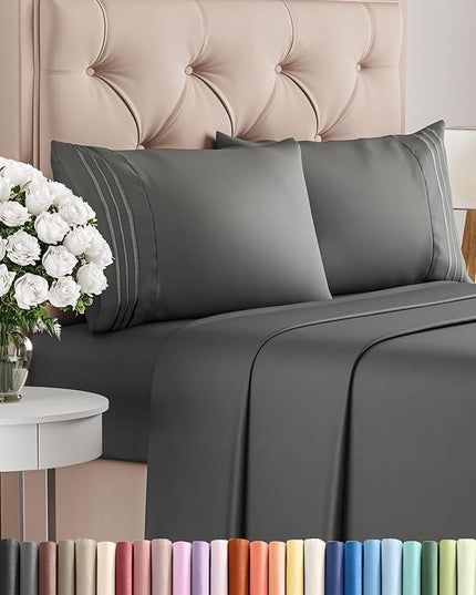 Queen Size 4 Piece Sheet Set - Comfy Breathable & Cooling Bed Sheets Set - Hotel Luxury Bedding for Women, Men, Kids, Teens, Boys & Girls - Deep Pockets, Ultra-Soft, Wrinkle Free - Oeko-Tex - Charcoal
