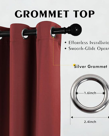 Room Darkening Curtains 63 Inch Length for Bedroom Living Room, Insulated Thermal Grommet Curtain Drapes, Blackout(60-90%,Not 100%) Window Treatment Decor, 2 Panels, 35x63, Burgundy Red