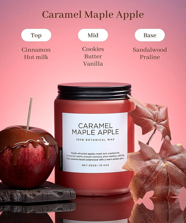 M&SENSE Caramel Apple Pie Candles for Home Scented, Natural Soy Wax 19.4oz Long Lasting 110 Hours Clean Non Toxic Large 2 Wick Candle Gifts for Thanksgiving Housewarming