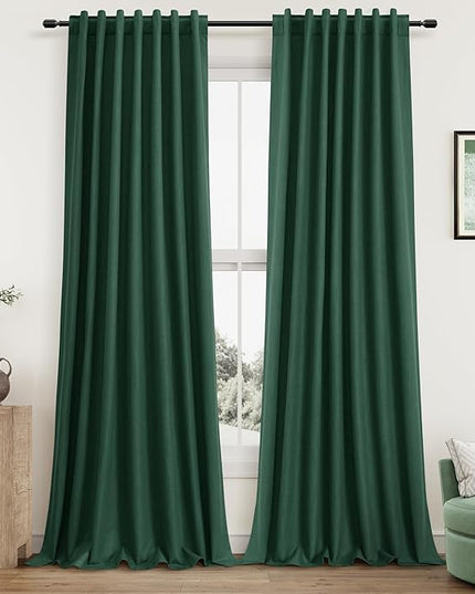 Guken Green Blackout Curtains 102 Inch Length 2 Panels Set for Living Room Bedroom Back Tab Thermal Insulated 100% Black Out Linen Drapes Boho Christmas Decor 52x102