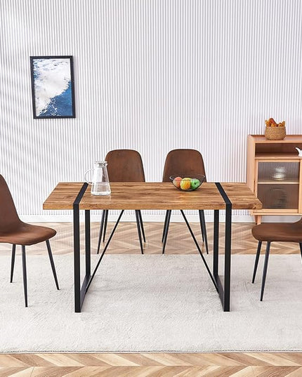 Dining Table Set for 4，Dinner Table Set for 4，55'' Kitchen Table and Suede Nap Fabic Chairs Set of 4, 5 Piece Dining Table Set for Kitchen Dining Room