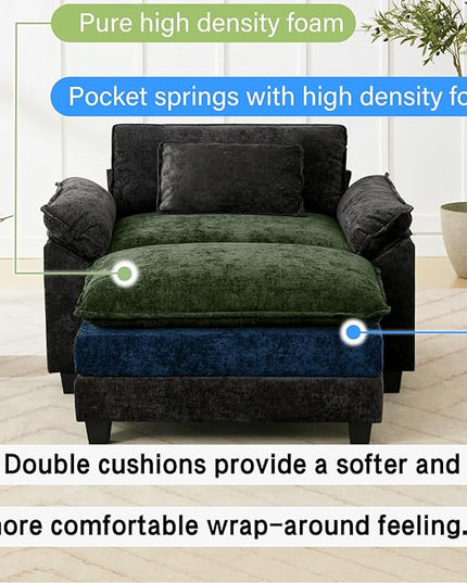 53" Modular Sectional Sofa, Comfy Cloud Couch Sectional Sofa with Ottoman, Chenille Sofa Sleeper Deep Seat Sofa with Throw Pillows for Living Room (Black)