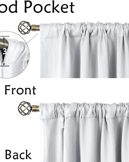 BGment White Curtains 72 inch Length - 42 x 72 inch Rod Pocket and Back Tab Thermal Insulated Room Darkening Curtains for Living Room, 2 Panels Set, Greyish White