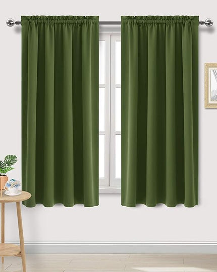 DWCN Olive Green Room Darkening Blackout Curtains - Thermal Insulated Privacy Energy Saving Window Curtain Drapes 52 x 63 inch Length, Set of 2 Bedroom Living Room Curtains